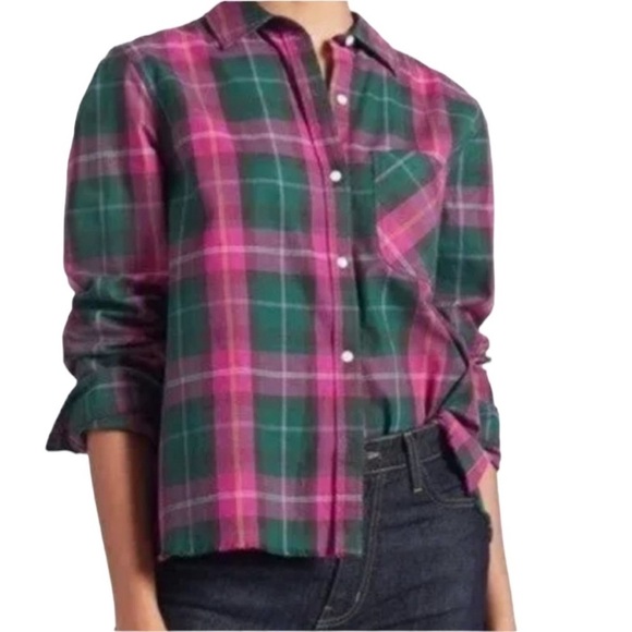 Current Elliott The Ivie Plaid Shirt pink & green Button down size 3 - Picture 3 of 17